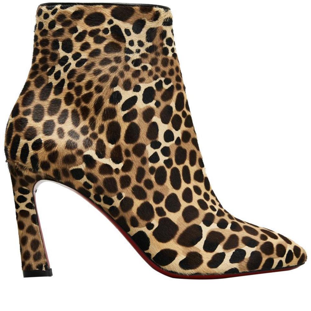 85mm So Eleonor Calf Hair Pony Fur Leopard Print Booties E143